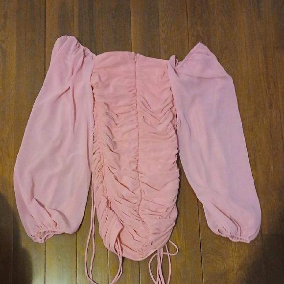 Hello Molly Pink Ruched Blouse with Puff Sleeves Size S US 4 - Picture 4 of 4